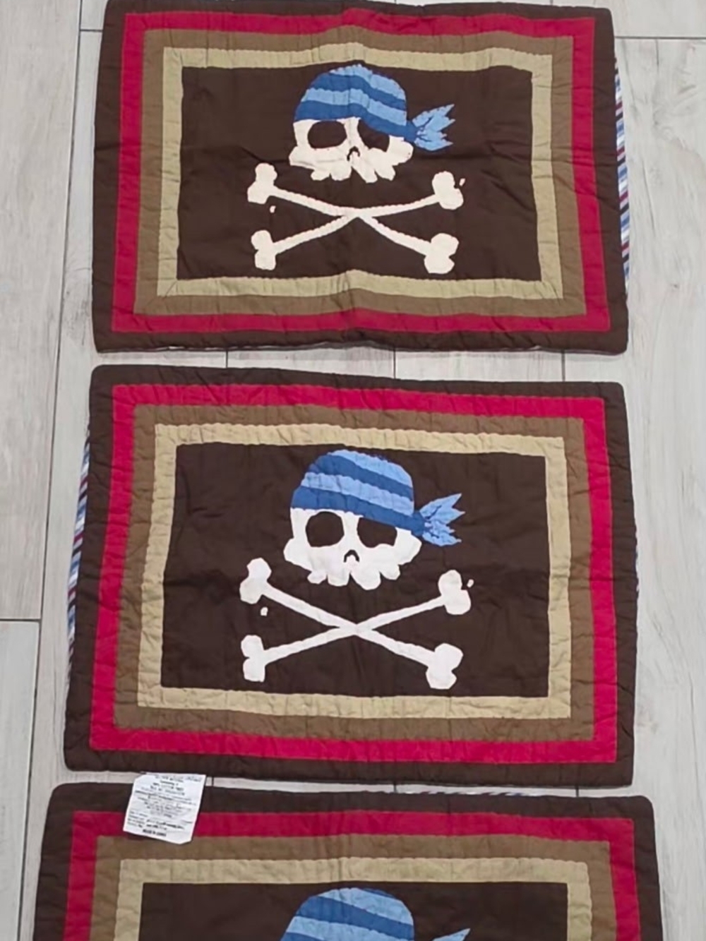 Pirate Skull Quilt Shams - Brown, Blue, Red